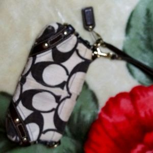 Brown and white clutch purse